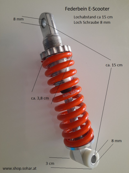 Federbein Elektro Scooter vorne (Gabel)   Lochmaß ca 15 cm  Aufnahme 8 mm